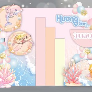 sinh nhật bé gái tone biển hồng