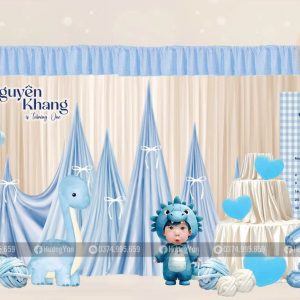 mẫu sinh nhật rèm xanh trắng cho bé trai