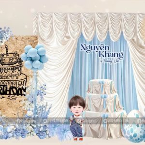 mẫu sinh nhật xanh nơ cho bé trai