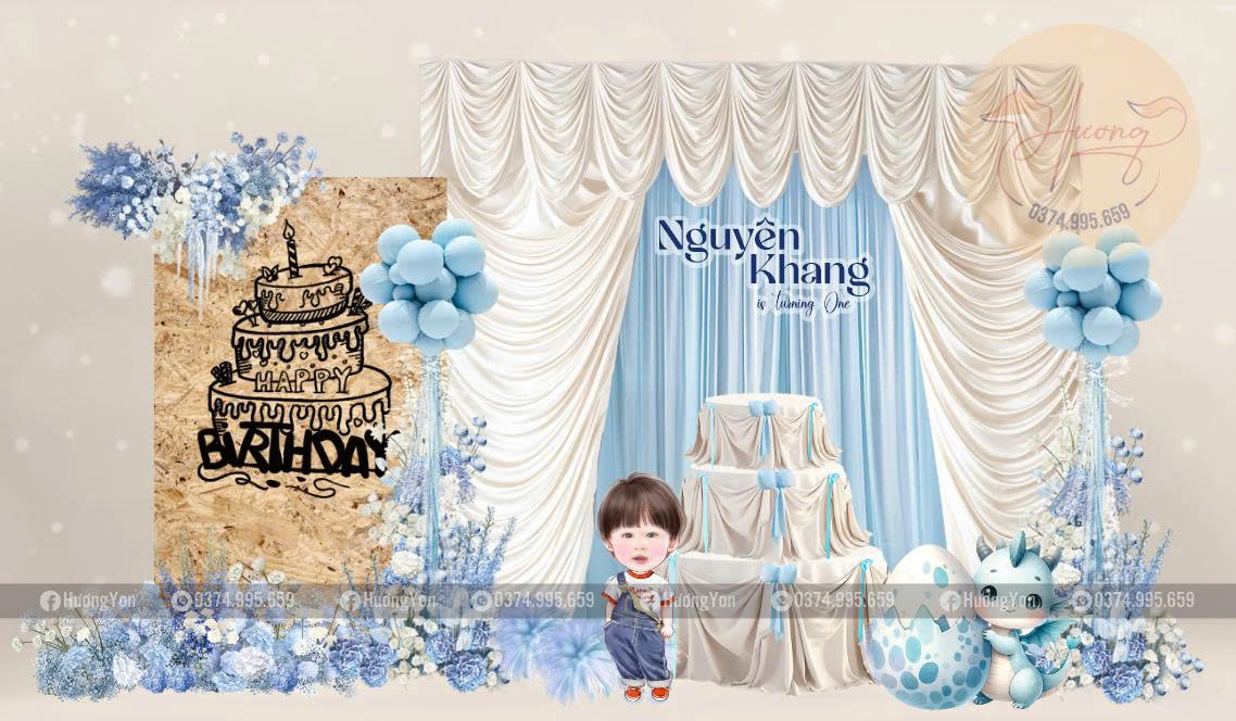mẫu sinh nhật xanh nơ cho bé trai