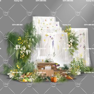 demo decor thác nước vải phối sẵn