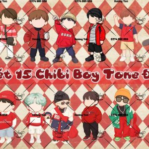 SÉT 15 CHIBI BOY TONE ĐỎ