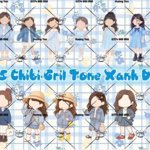 sét 15 chibi girl tone xanh dương