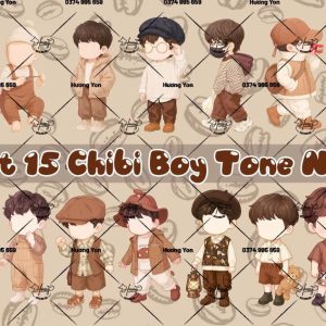 sét 15 chibi tone nâu