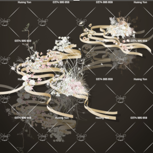 cụm hoa trang trí tone trắng phối vật liệu