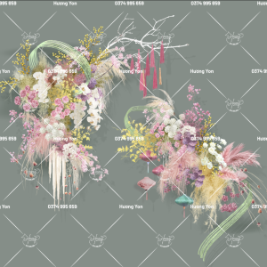 cụm hoa màu pastel phối đèn lồng sẵn