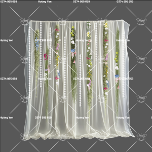 rèm lụa phối hoa và ngọc trai