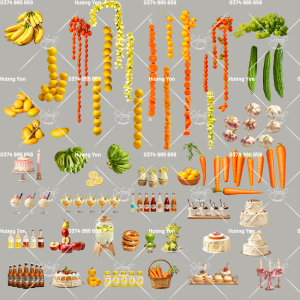 hoa quả và bánh trang trí bàn tiệc