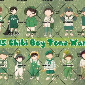set 15 chibi boy tone xanh lá