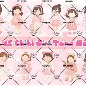 sét 15 chibi girl tone hồng