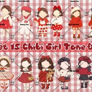 sét 15 chibi girl tone đỏ