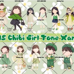 SÉT 15 CHIBI GIRL TONE XANH LÁ