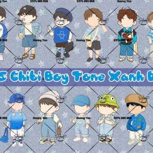 sét 15 chibi boy xanh dương