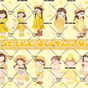 sét 15 chibi girl tone màu vàng