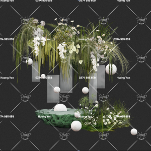 hoa xanh cầu trắng mix sẵn