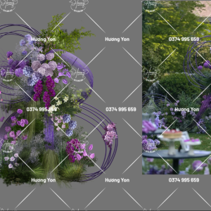 cụm hoa sân khấu tone màu tím