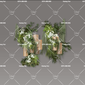 vật liệu mô tả cụm hoa phối đèn lồng tre cổ truyền
