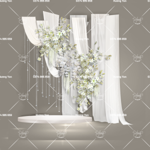 mẫu sân khấu checkin rèm hoa trắng