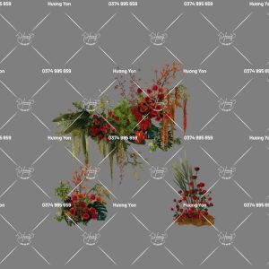 CỤM HOA ĐỎ MIX LÁ XANH