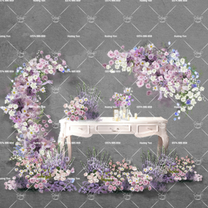 tone hoa hồng tím phối bàn garyle cưới sang trọng