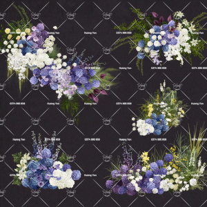 hoa mix xanh navi tím phối sẵn