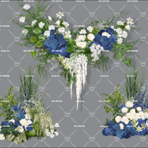 mẫu hoa xanh dương lá xanh mix trắng