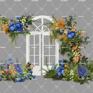 mẫu hoa xanh dương mix cam