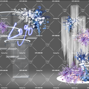 rèm pha lê mix hoa xanh dương tím