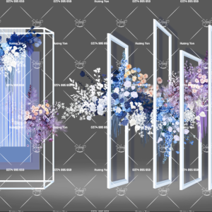 phối cảnh hoa xanh dương tím vẽ tay