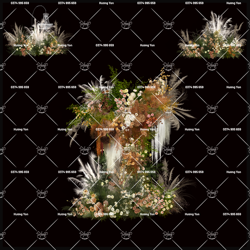 mẫu hoa bụi màu vintage nâu cam