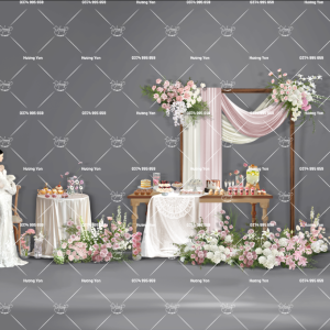 bàn garyle cưới chi tiết tone hoa hồng