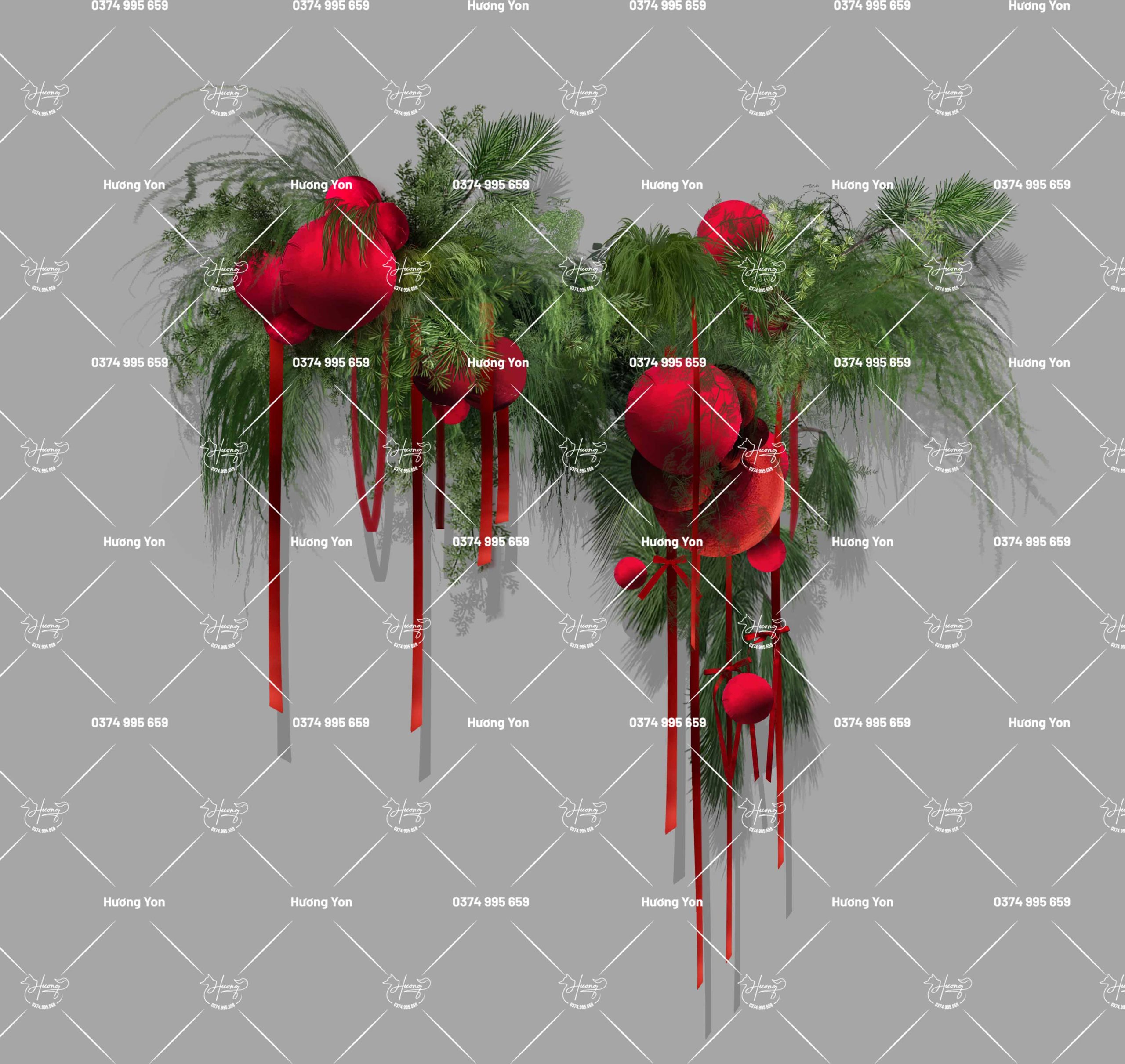 lá xanh mix cầu đỏ