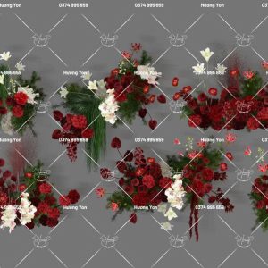 mẫu hoa xanh đỏ mix trắng